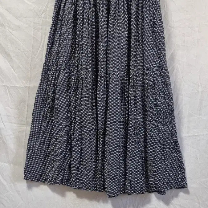 [BUNJANG] Navy Polka Dot Tiered Maxi Skirt / 땡땡이 도트 패턴 캉캉 네이비 롱 스커트