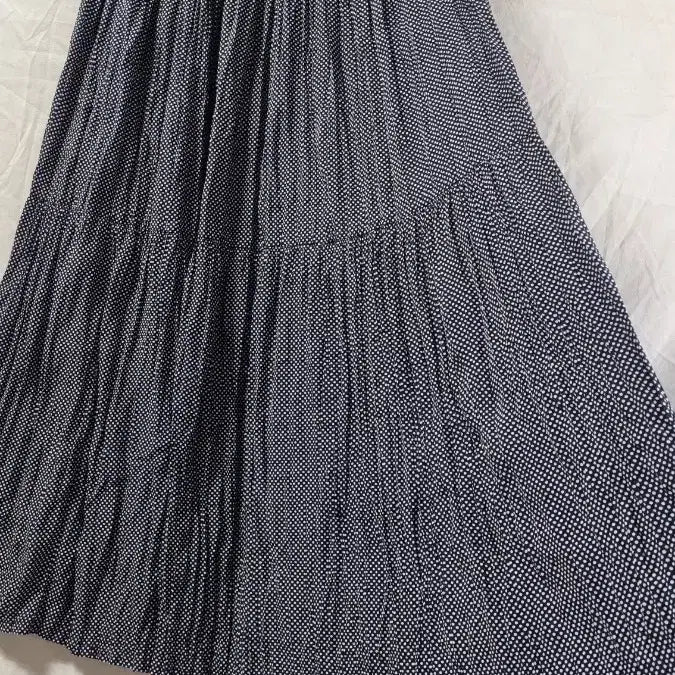 [BUNJANG] Navy Polka Dot Tiered Maxi Skirt / 땡땡이 도트 패턴 캉캉 네이비 롱 스커트