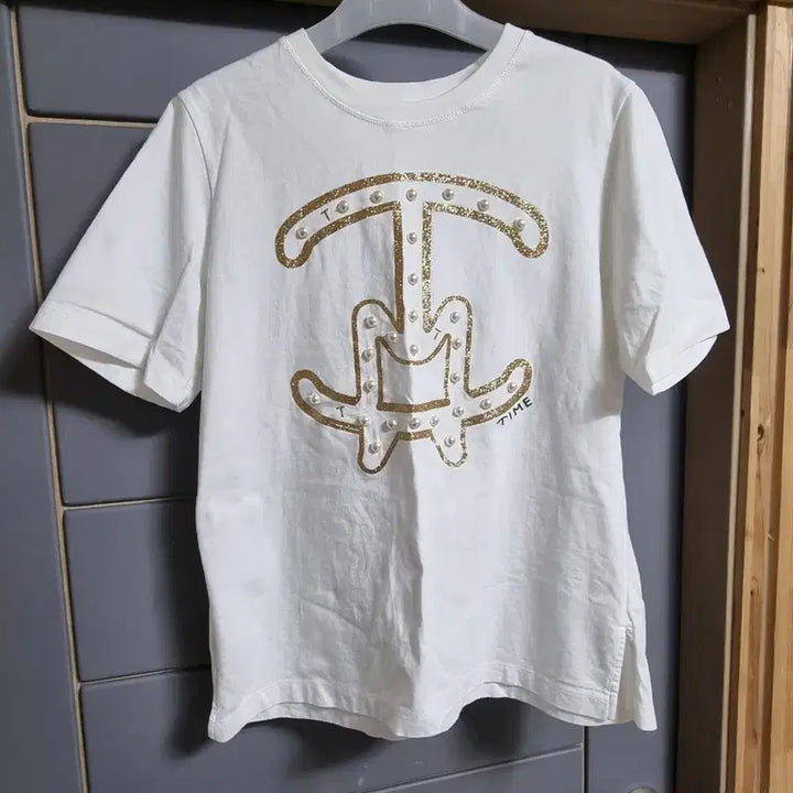 [BUNJANG] TIME T-Shirt White Pearl Detail Free Size / 타임티셔츠