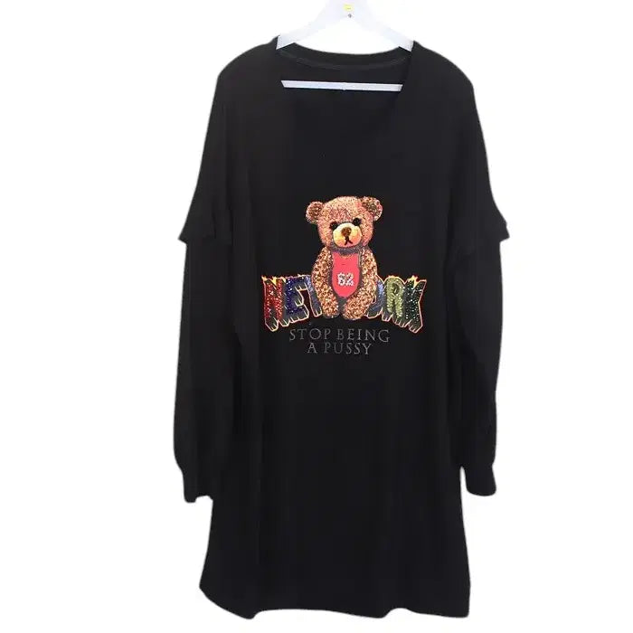 [BUNJANG] Miuco Big Size Teddy Bear Embellished Dress / 여성2XL / 미우코 빅사이즈 비즈장식 테디베어 원피스BK 0-18