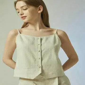 [BUNJANG] CC Collect Linen Striped Sleeveless Top / CC콜렉트 린넨 스트라이프 슬리브리스 탑 55