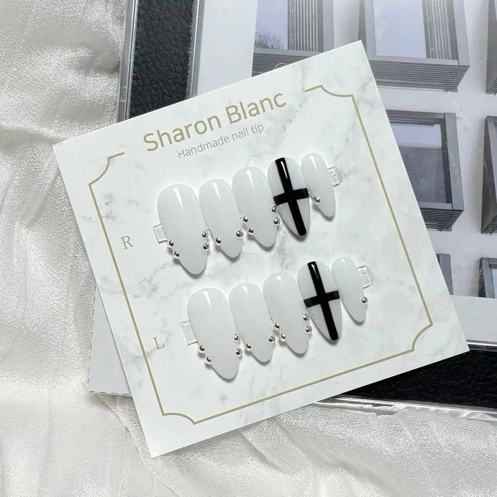 [BUNJANG] Sharon Blanc Custom Silver Cross Nail Tips (14 Shapes) / *할인가* [주문제작] 십자가 실버볼 네일팁 / 14종 쉐입