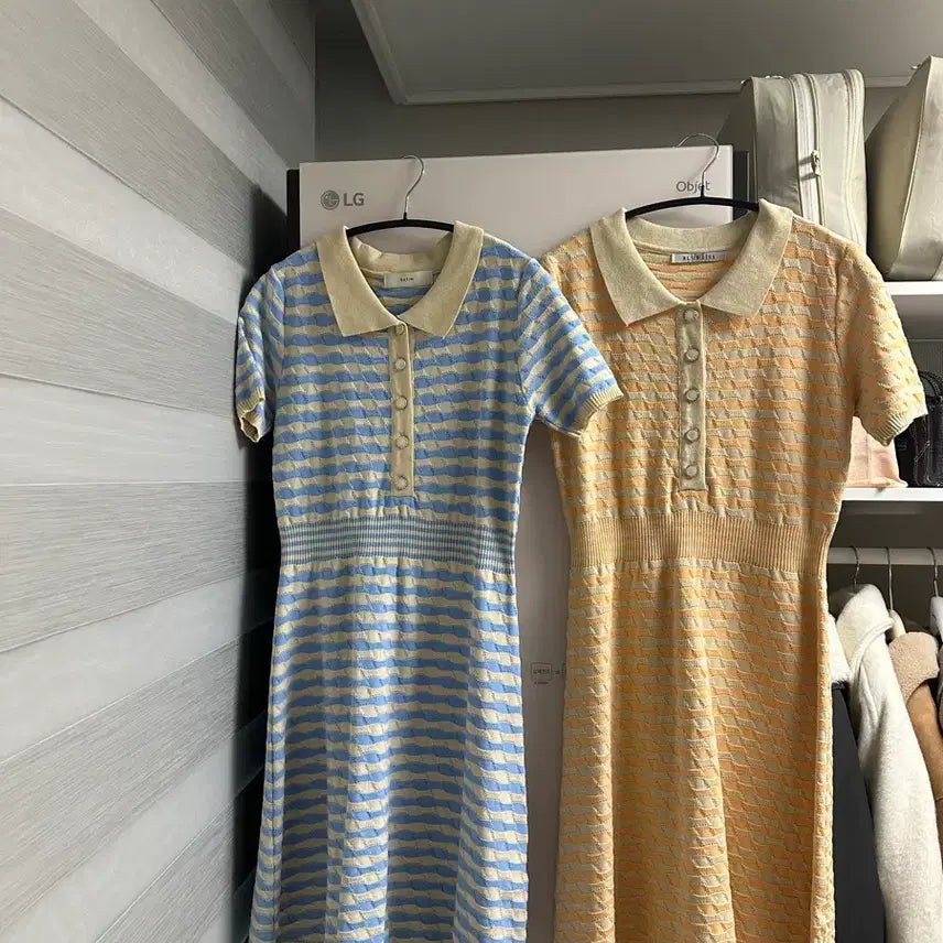 [BUNJANG] Knit Short Sleeve Dress Yellow/Blue / 봄 여름 니트 반팔 원피스 옐로우/블루 2개모두 드림