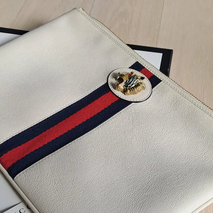 [BUNJANG] Gucci Raja Stripe Tiger Head Clutch Ivory / [100%/정품] 구찌 라자 스트라이프 타이거 헤드 클러치 아이보리
