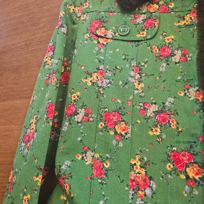 [BUNJANG] D&amp;G Dolce &amp; Gabbana Green Floral Print Fur Trimmed Denim Jacket / D&amp;G 플라워 프린팅 퍼 트리밍 그린 데님 자켓