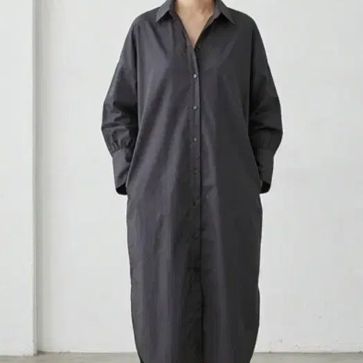 [BUNJANG] A+G Charcoal Cotton Boxy Shirt Long Dress / A+G 엣지 셔츠 롱원피스 (거의새거)55~66가능