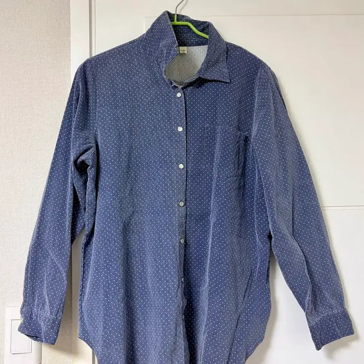[BUNJANG] Vintage Dot Blue Navy Long Sleeve Shirt Oversized Big Size Mori Girl XL / 빈티지 도트 블루 네이비 파랑 긴팔 셔츠 오버핏 빅사이즈 모리걸 XL