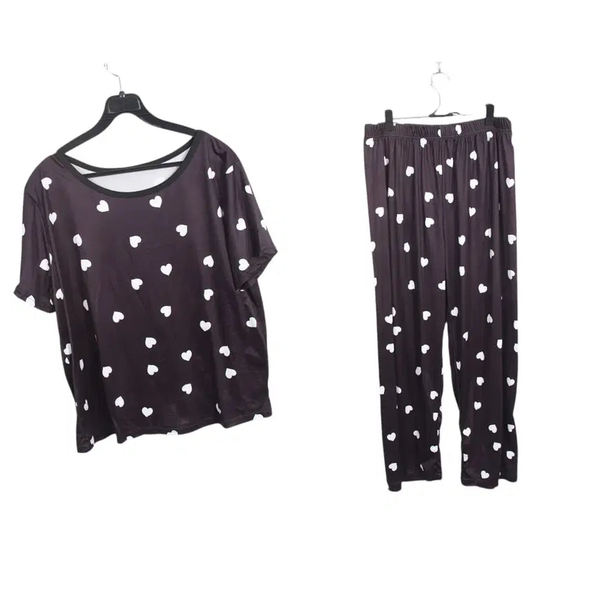 [BUNJANG] Daily Heart Pattern Home Wear Short Sleeve Set / 여성F / 데일리 하트패턴 홈웨어 잠옷 반팔셋업NV 0-21