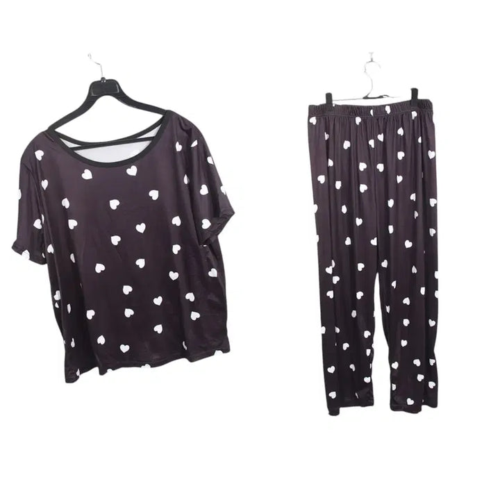 [BUNJANG] Daily Heart Pattern Home Wear Short Sleeve Set / 여성F / 데일리 하트패턴 홈웨어 잠옷 반팔셋업NV 0-21