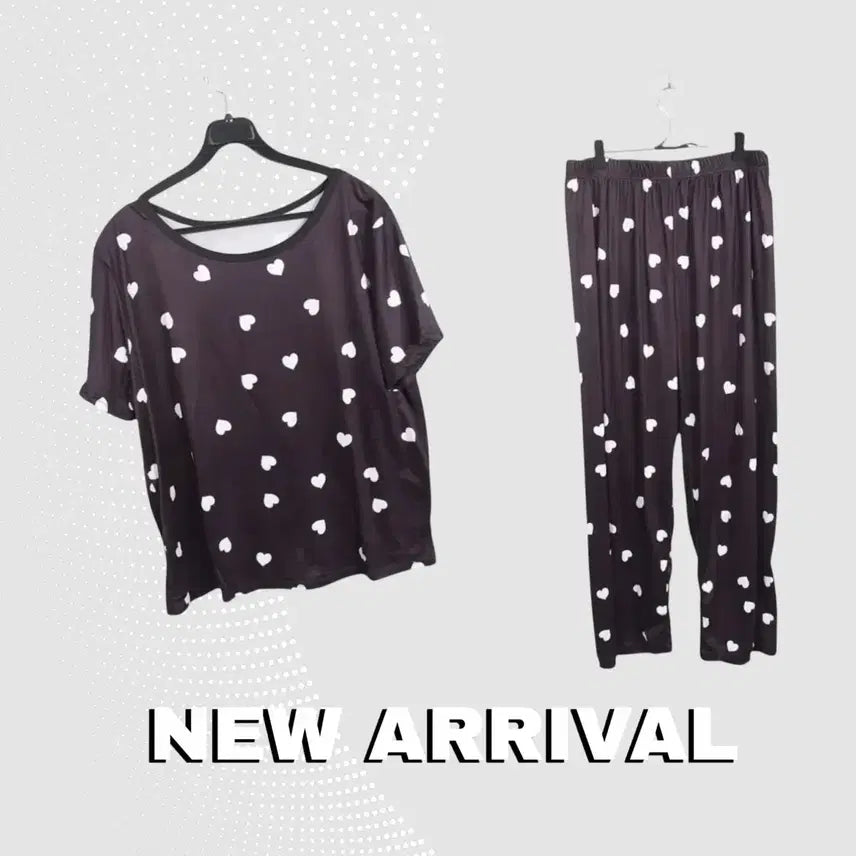 [BUNJANG] Daily Heart Pattern Home Wear Short Sleeve Set / 여성F / 데일리 하트패턴 홈웨어 잠옷 반팔셋업NV 0-21