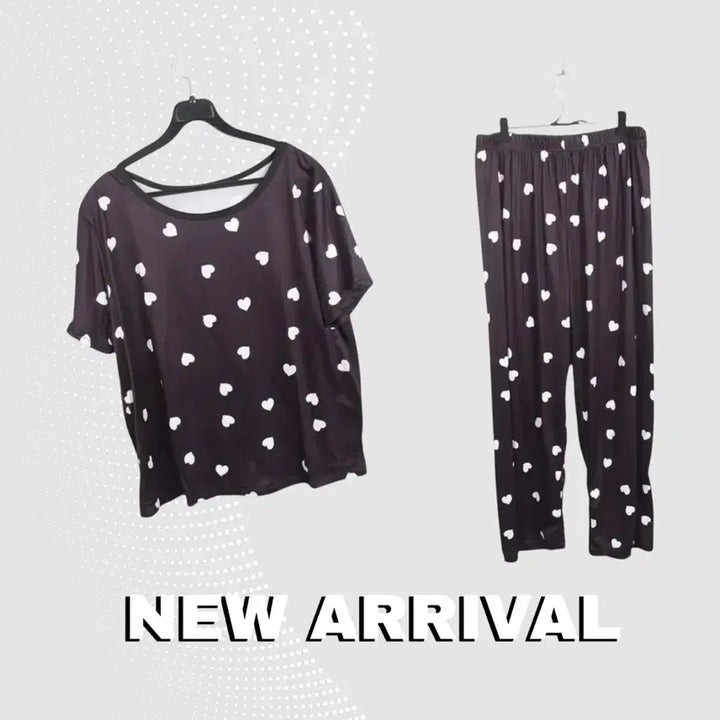 [BUNJANG] Daily Heart Pattern Home Wear Short Sleeve Set / 여성F / 데일리 하트패턴 홈웨어 잠옷 반팔셋업NV 0-21