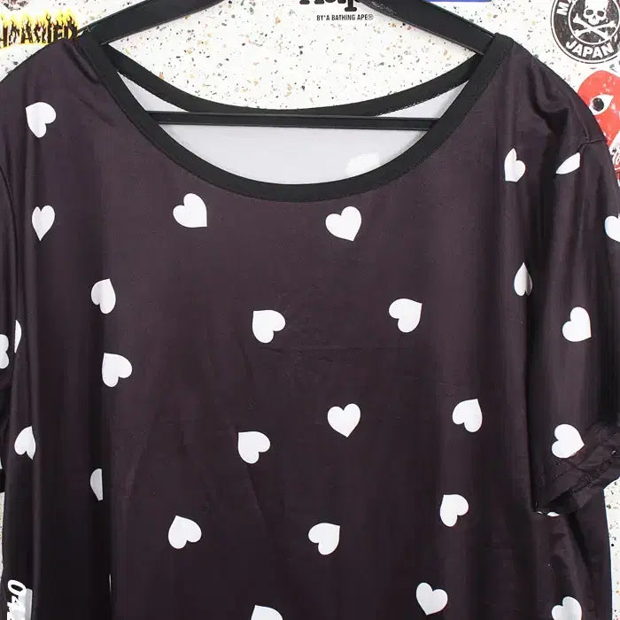 [BUNJANG] Daily Heart Pattern Home Wear Short Sleeve Set / 여성F / 데일리 하트패턴 홈웨어 잠옷 반팔셋업NV 0-21