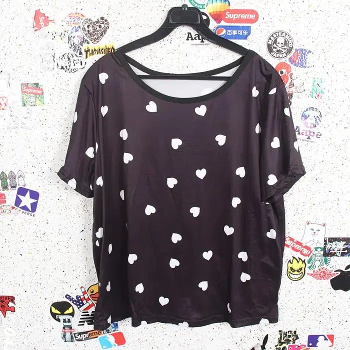 [BUNJANG] Daily Heart Pattern Home Wear Short Sleeve Set / 여성F / 데일리 하트패턴 홈웨어 잠옷 반팔셋업NV 0-21