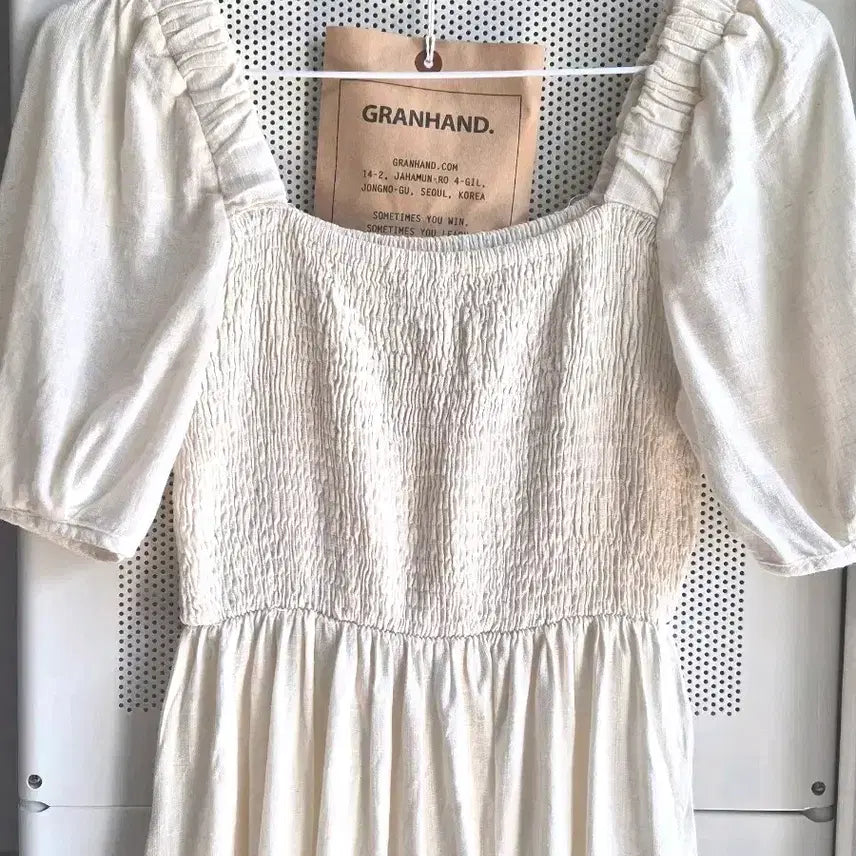 [BUNJANG] Ivory Long Dress with Smocked Puff Sleeves / 스모크밴딩 퍼프소매 아이보리 롱원피스
