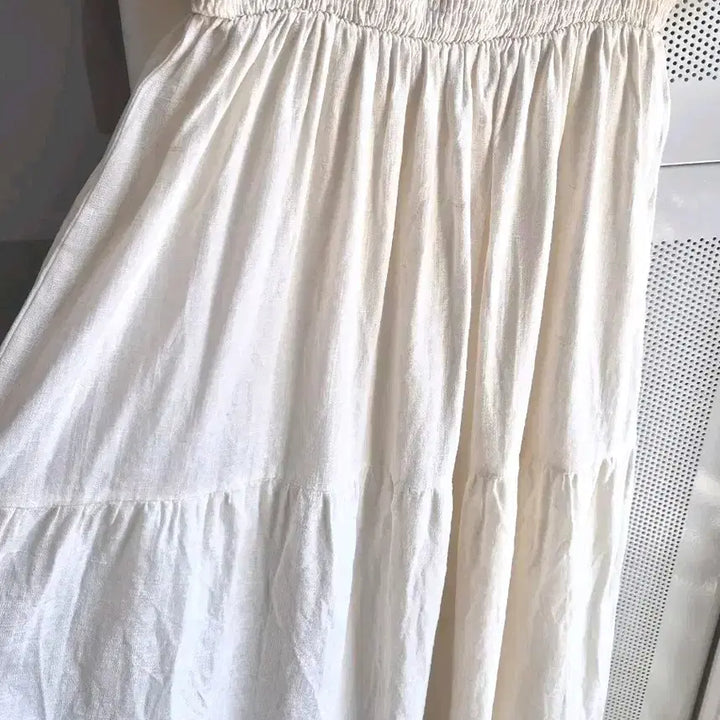 [BUNJANG] Ivory Long Dress with Smocked Puff Sleeves / 스모크밴딩 퍼프소매 아이보리 롱원피스