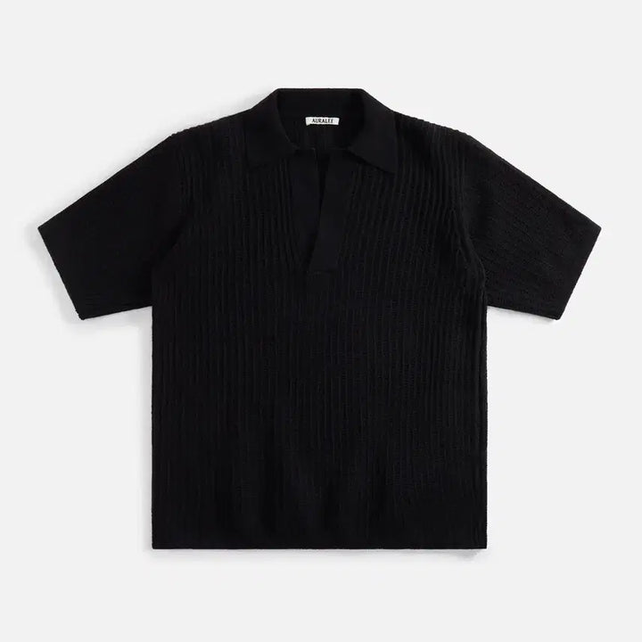 [BUNJANG] Auralee Wool Rib Knit Skipper Polo Black / Auralee Wool Rib Knit Skipper Polo Black