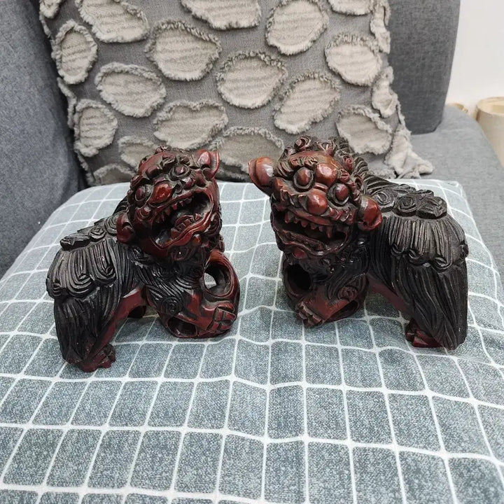 [BUNJANG] Wooden Haetae Sculpture Pair / 목각 해태상 한 쌍 나무 조각상