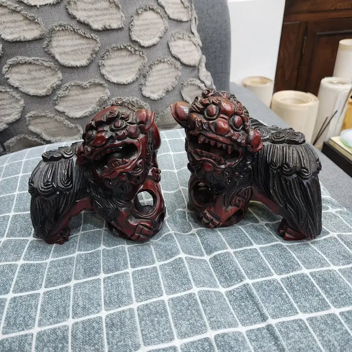 [BUNJANG] Wooden Haetae Sculpture Pair / 목각 해태상 한 쌍 나무 조각상