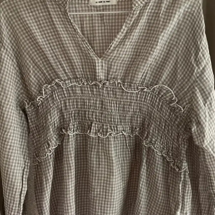 [BUNJANG] as know as pinky Linen Check Blouse - Mori Girl Style / as know as pinky 린넨 체크 블라우스 일본빈티지 모리걸