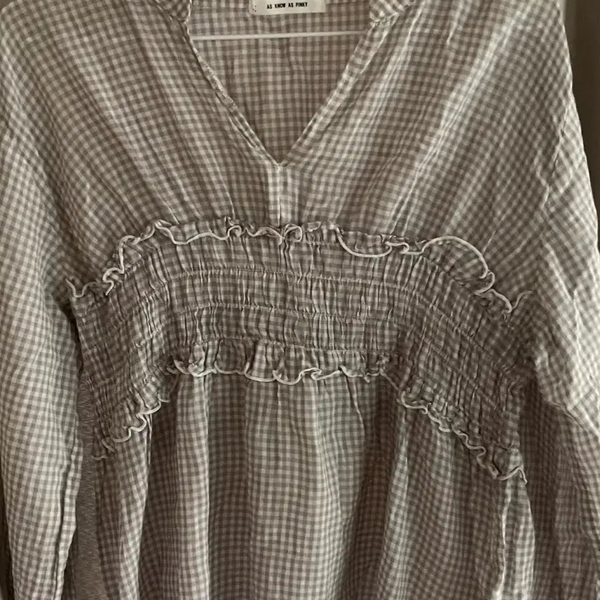 [BUNJANG] as know as pinky Linen Check Blouse - Mori Girl Style / as know as pinky 린넨 체크 블라우스 일본빈티지 모리걸