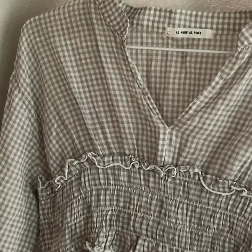 [BUNJANG] as know as pinky Linen Check Blouse - Mori Girl Style / as know as pinky 린넨 체크 블라우스 일본빈티지 모리걸