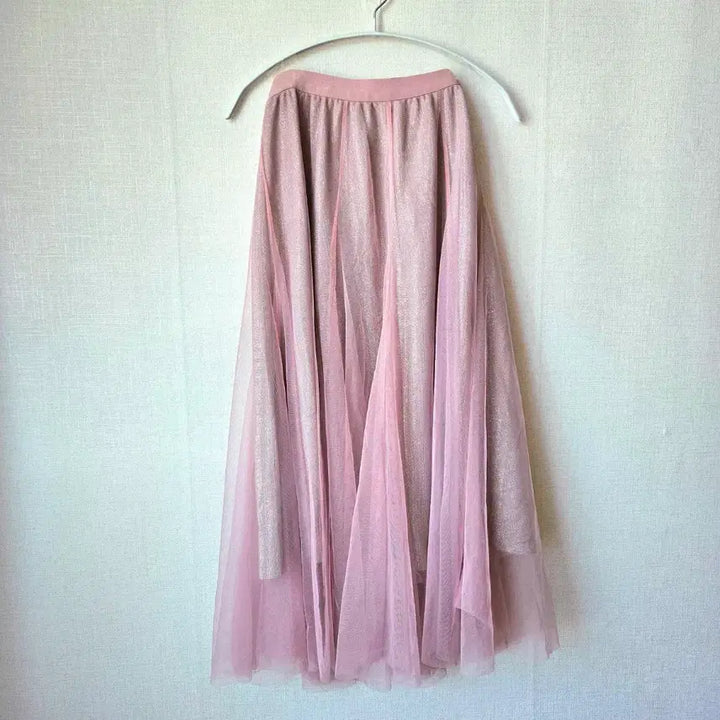 [BUNJANG] Pearl Chiffon Long Skirt / 핑크 펄 스커트