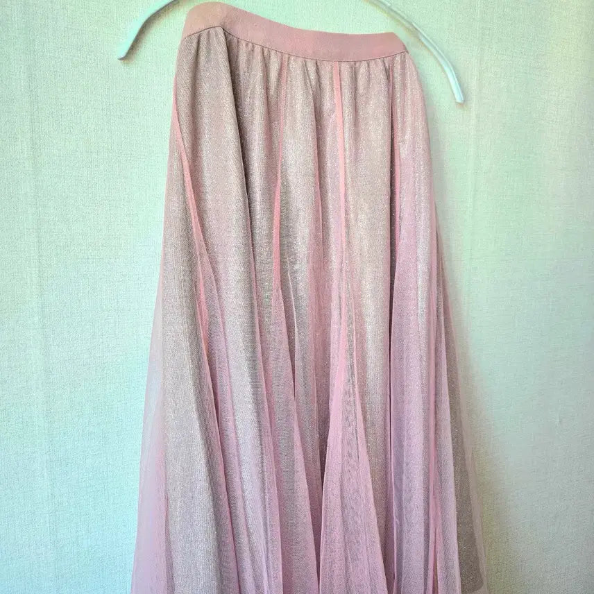 [BUNJANG] Pearl Chiffon Long Skirt / 핑크 펄 스커트