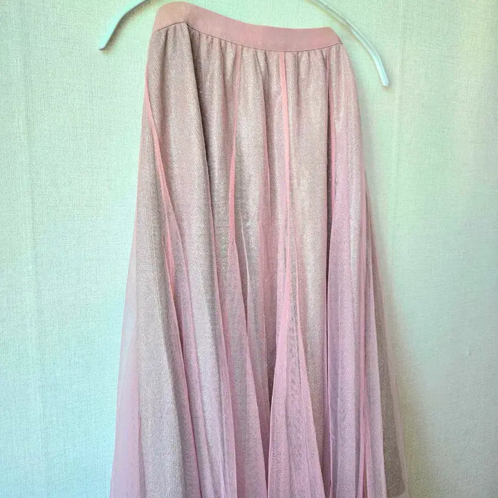 [BUNJANG] Pearl Chiffon Long Skirt / 핑크 펄 스커트