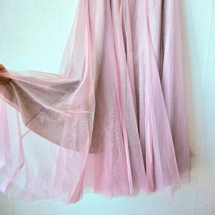 [BUNJANG] Pearl Chiffon Long Skirt / 핑크 펄 스커트