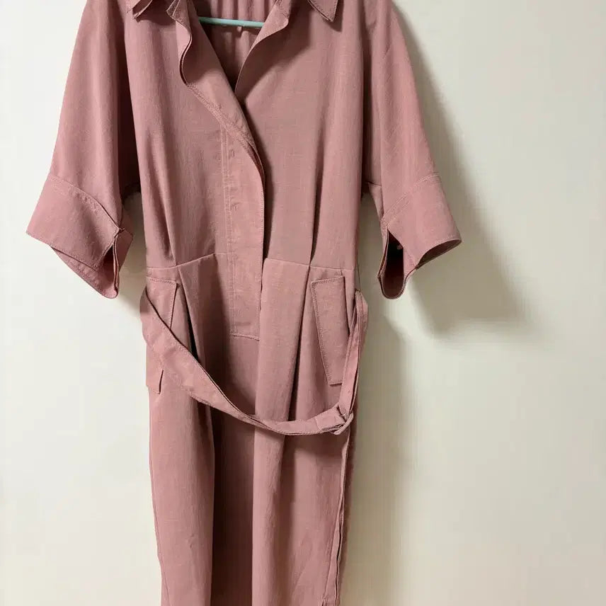 [BUNJANG] List Pink Linen Belted Shirt Dress / 리스트 핑크 린넨 벨트 셔츠 원피스 55