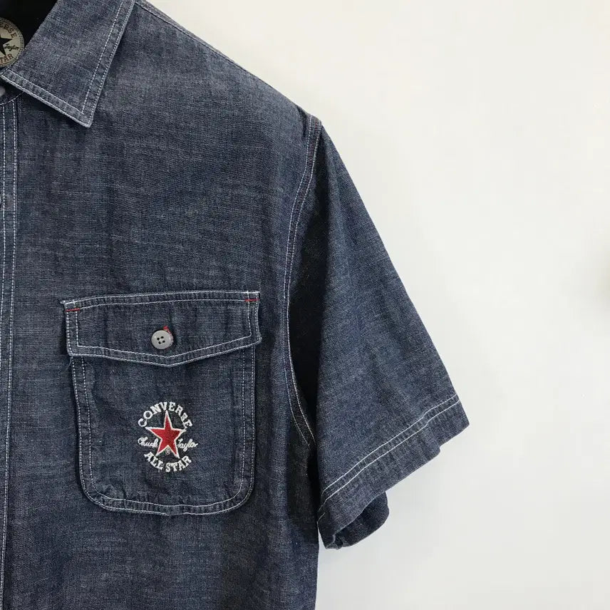 [BUNJANG] Converse Chambray Short Sleeve Shirt / 컨버스 빈티지 샴브레이 반팔셔츠 [100]