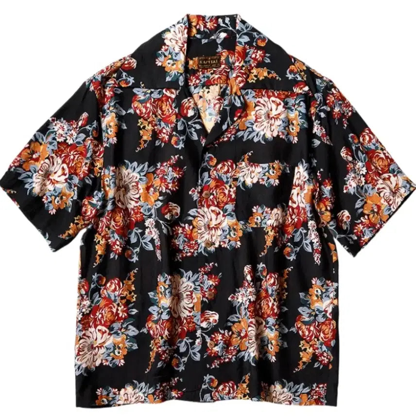 [BUNJANG] Kapital Silk Rayon Maria Pattern Aloha Shirt Black / 5) 캐피탈 실크 레이온 샴페인 마리아 패턴 랭글 칼라 알로하 셔츠 블랙