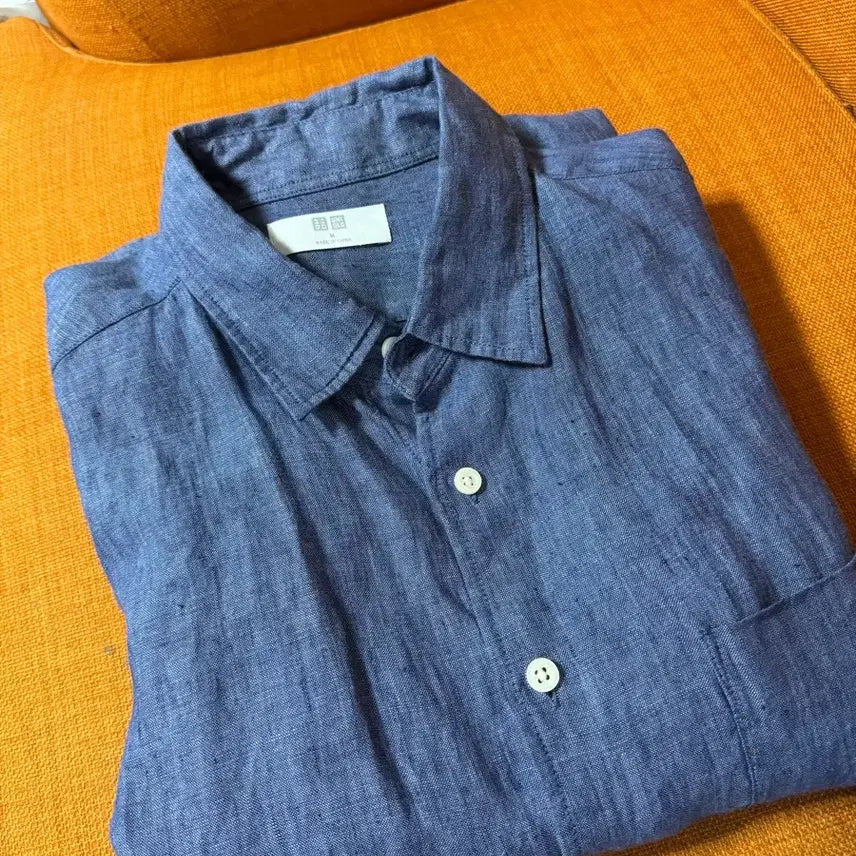 [BUNJANG] Uniqlo Linen Long Sleeve Shirt - Blue, Size M / 유니클로 린넨  긴팔 셔츠 M 블루