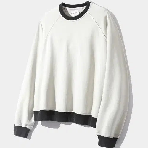 [BUNJANG] DIMITRI BLACK ASI Pigment Color Block Ringer Sweatshirt T-Shirt - Cream / 디미트리 블랙 ASI 피그먼트 배색 페이드 링거 맨투맨 티셔츠_크림