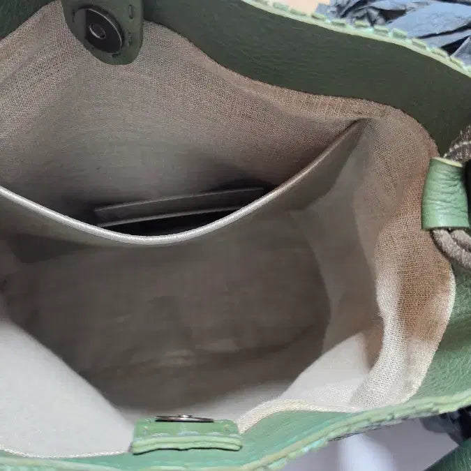 [BUNJANG] Henry Beguelin Weaving Tote Bag / 헨리베글린 위빙 세끼옐로 카프스킨 라이트그린