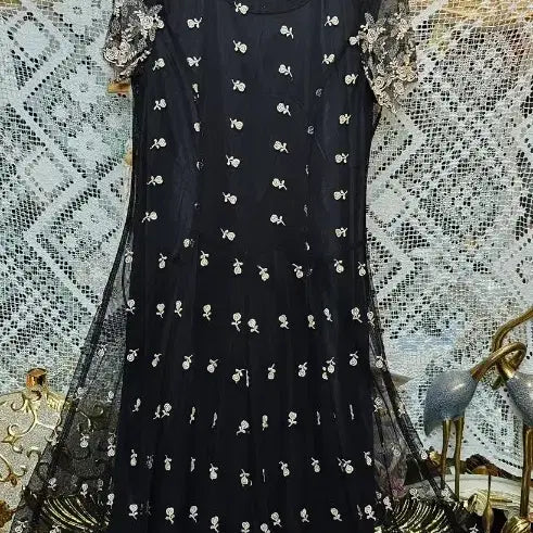 [BUNJANG] Black Flower See-through Lace Long Dress / 이윤희블랙 플라워 시스루 레이스 원피스