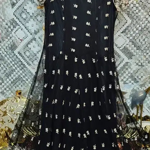 [BUNJANG] Black Flower See-through Lace Long Dress / 이윤희블랙 플라워 시스루 레이스 원피스