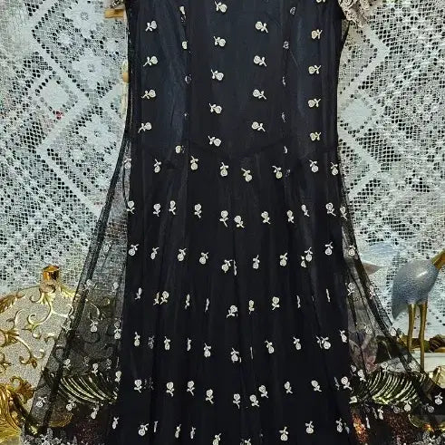 [BUNJANG] Black Flower See-through Lace Long Dress / 이윤희블랙 플라워 시스루 레이스 원피스