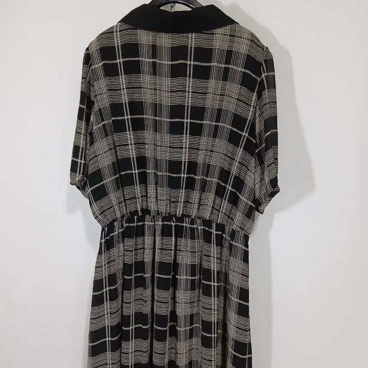 [BUNJANG] IVKO Check Chiffon Long Dress Black Collar / IVKO 체크 쉬폰 롱 원피스 블랙 카라