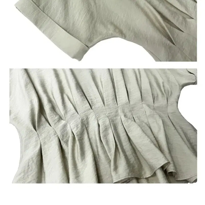 [SOLD OUT] 지에마르 웨이스트 포인트 블라우스 러플블라우스 셔링블라우스 반팔블라우스