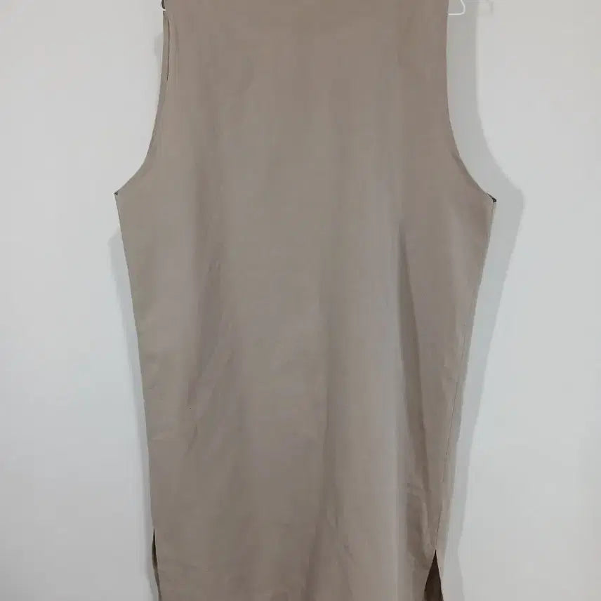 [BUNJANG] Beige Linen Long Vest Cardigan with Pockets / 베이지 린넨 롱 조끼 포켓형 가디건