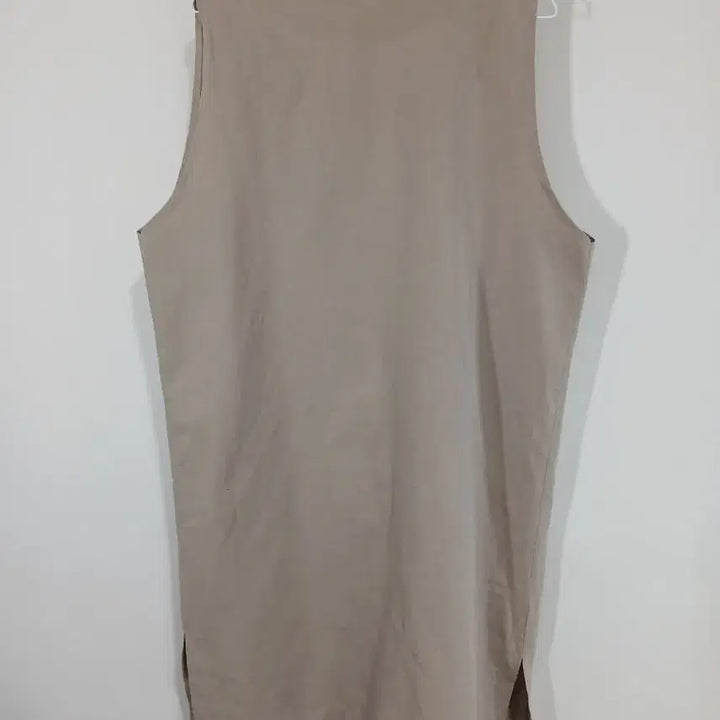 [BUNJANG] Beige Linen Long Vest Cardigan with Pockets / 베이지 린넨 롱 조끼 포켓형 가디건