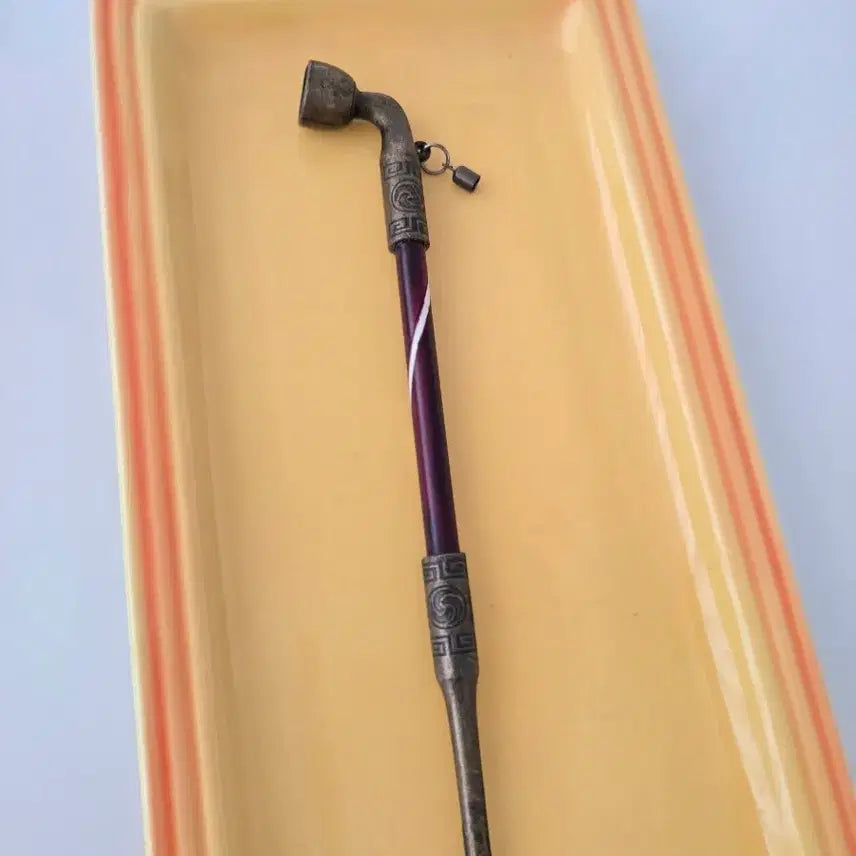 [BUNJANG] Antique Korean White Brass Gomdae (Bamboo Pipe) with Intricate Engravings / 희귀 근대사 골동품 | 세밀한 문양 백동 곰방대(단죽)