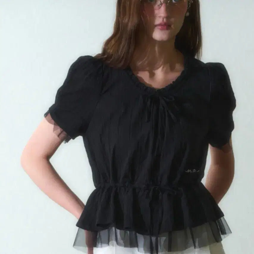 [BUNJANG] House of Pond Black Layered Blouse / 하우스오브폰드 새상품 반팔블라우스 블랙블라우스 반팔원피스
