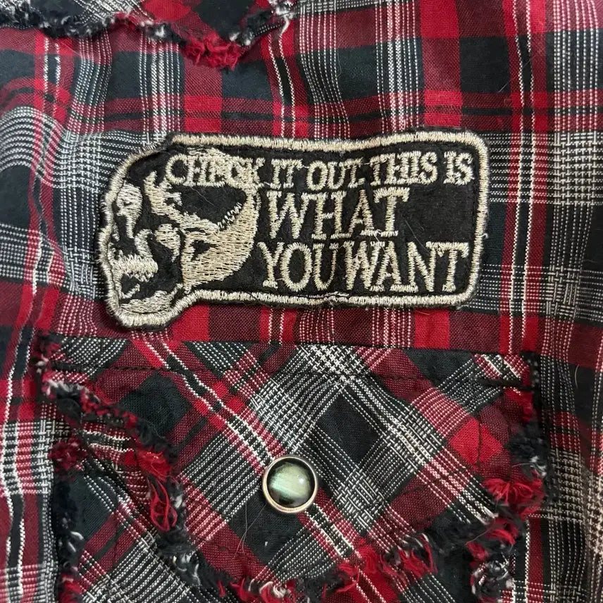 [BUNJANG] Von Dutch Red Check Skull Short Sleeve Shirt / 본더치 반팔셔츠 레드체크 스컬 해골 펑크 와투케