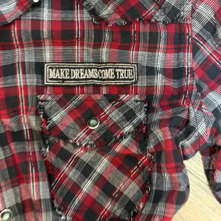 [BUNJANG] Von Dutch Red Check Skull Short Sleeve Shirt / 본더치 반팔셔츠 레드체크 스컬 해골 펑크 와투케