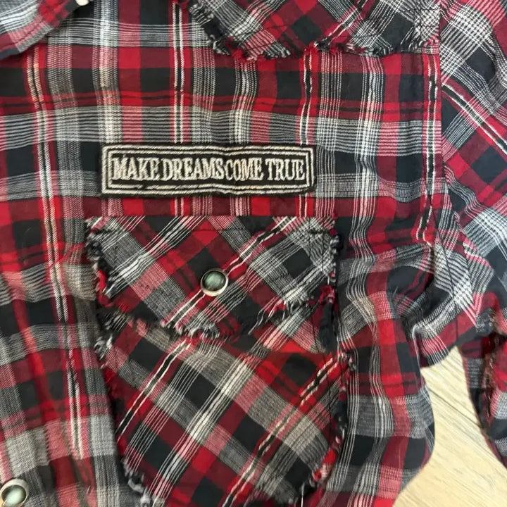 [BUNJANG] Von Dutch Red Check Skull Short Sleeve Shirt / 본더치 반팔셔츠 레드체크 스컬 해골 펑크 와투케