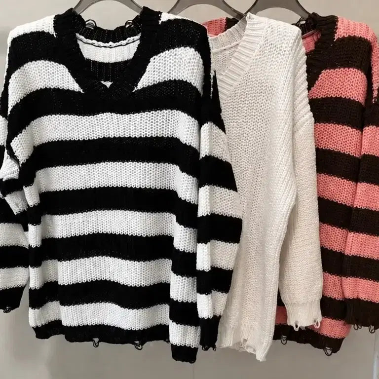 [BUNJANG] Striped Distressed Vintage Knit / 대전 여성의류 단가라 헤짐빈티지니트