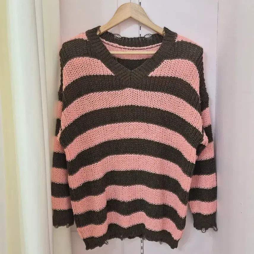 [BUNJANG] Striped Distressed Vintage Knit / 대전 여성의류 단가라 헤짐빈티지니트