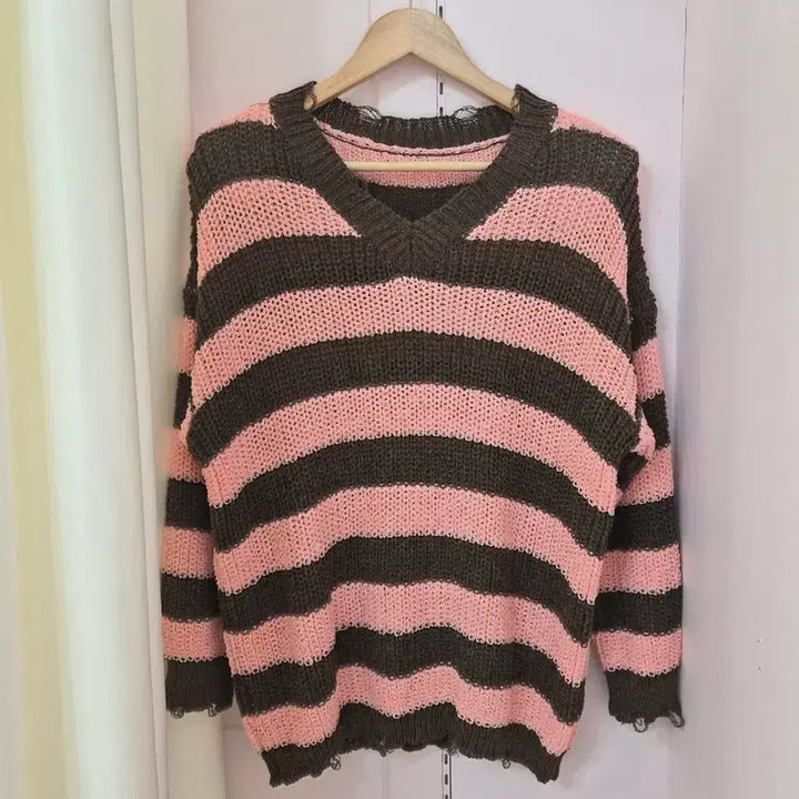 [BUNJANG] Striped Distressed Vintage Knit / 대전 여성의류 단가라 헤짐빈티지니트
